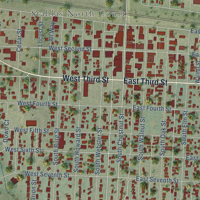 Close-up of the map of Kimball, Nebraska print showing street and building detail