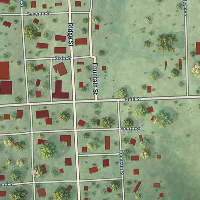 Close-up of the map of Dawson, Nebraska print showing street and building detail