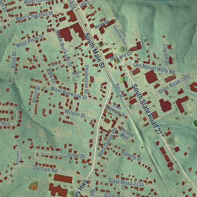 Close-up of the map of Stanley, North Carolina print showing street and building detail