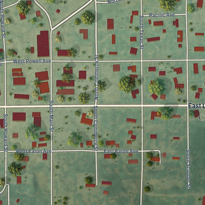 Close-up of the map of Graford, Texas print showing street and building detail