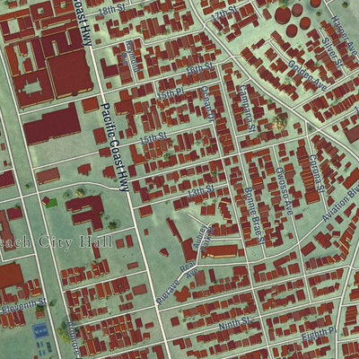 Close-up of the map of Hermosa Beach, California print showing street and building detail