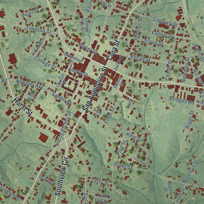 Close-up of the map of Center, Texas print showing street and building detail