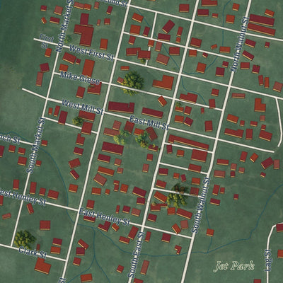 Close-up of the map of Carthage, Indiana print showing street and building detail
