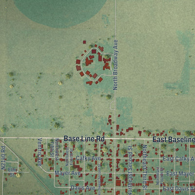 Close-up of the map of Tipton, Oklahoma print showing street and building detail
