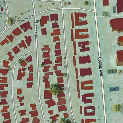 Close-up of the map of Bal Harbour, Florida print showing street and building detail