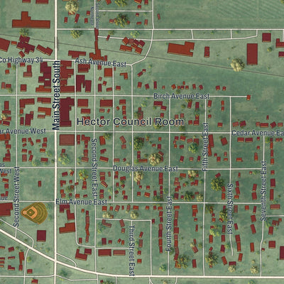 Close-up of the map of Hector, Minnesota print showing street and building detail