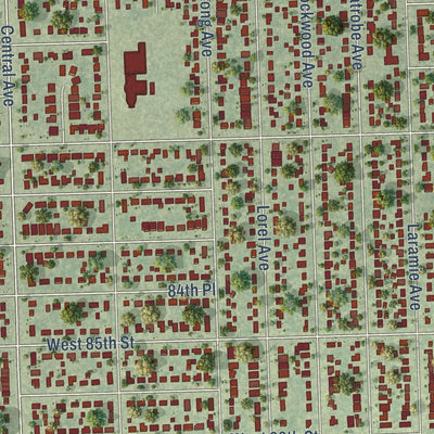 Close-up of the map of Burbank, Illinois print showing street and building detail