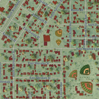 Close-up of the map of Manito, Illinois print showing street and building detail
