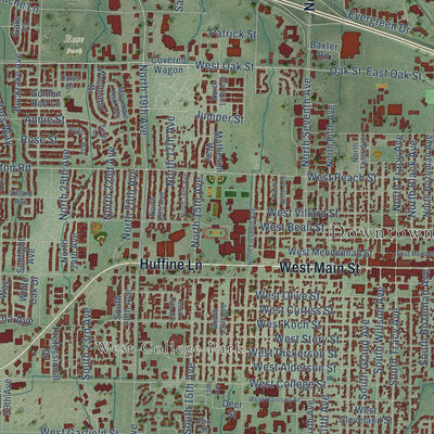 Close-up of the map of Bozeman, Montana print showing street and building detail