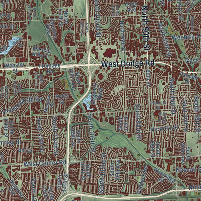 Close-up of the map of Omaha, Nebraska print showing street and building detail