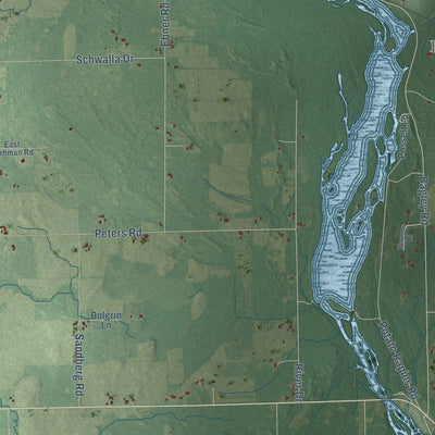 Close-up of the map of Porterfield, Wisconsin print showing street and building detail