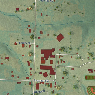 Close-up of the map of Hector, Arkansas print showing street and building detail