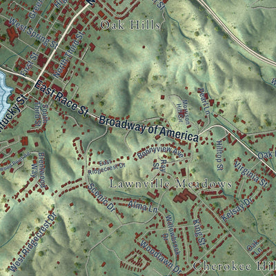 Close-up of the map of Kingston, Tennessee print showing street and building detail