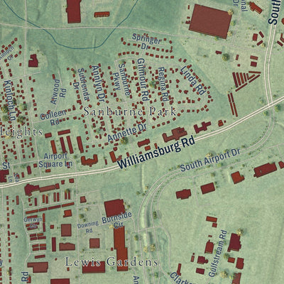 Close-up of the map of Sandston, Virginia print showing street and building detail