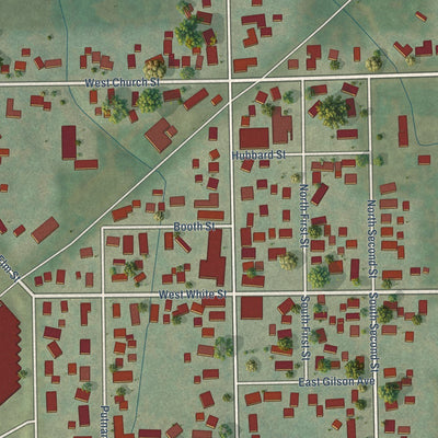 Close-up of the map of Oakfield, Wisconsin print showing street and building detail