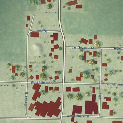 Close-up of the map of Sciota, Illinois print showing street and building detail