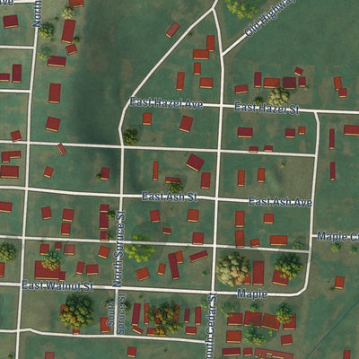 Close-up of the map of Genesee, Idaho print showing street and building detail