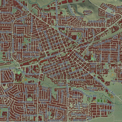 Close-up of the map of Livermore, California print showing street and building detail