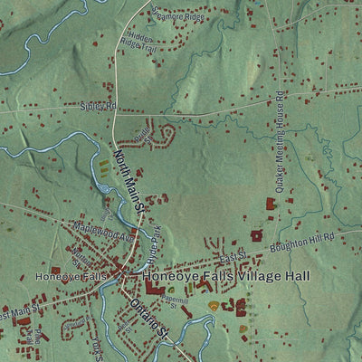 Close-up of the map of Mendon, New York print showing street and building detail