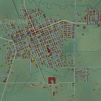 Close-up of the map of Davis, Oklahoma print showing street and building detail