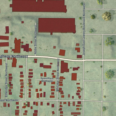 Close-up of the map of Historic Westin Heights-Bankhead, Georgia print showing street and building detail