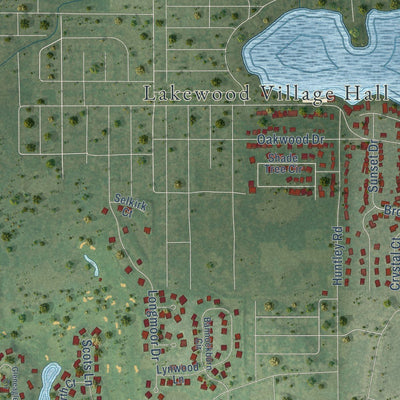 Close-up of the map of Lakewood, Illinois print showing street and building detail