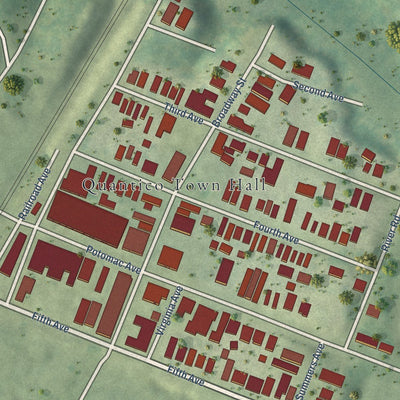 Close-up of the map of Quantico, Virginia print showing street and building detail