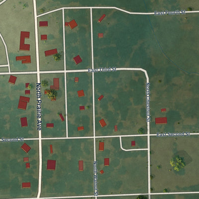 Close-up of the map of Hepler, Kansas print showing street and building detail