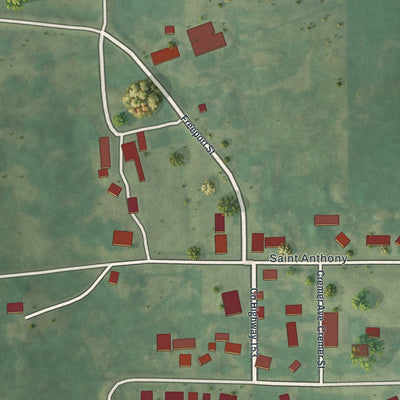 Close-up of the map of St. Anthony, Stearns County, Minnesota print showing street and building detail