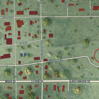 Close-up of the map of Doland, South Dakota print showing street and building detail