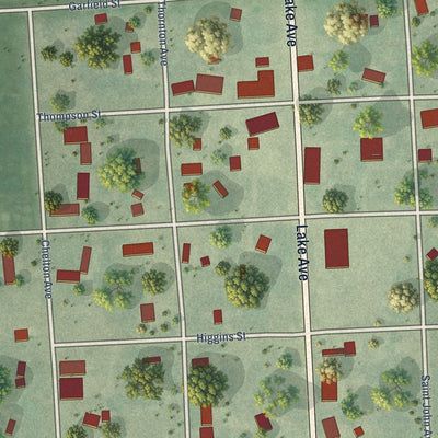 Close-up of the map of Dawson, North Dakota print showing street and building detail