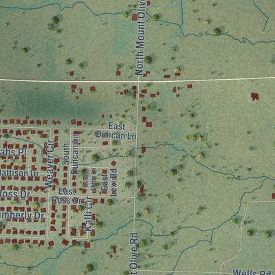 Close-up of the map of Vilonia, Arkansas print showing street and building detail