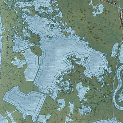 Close-up of the map of Lacombe, Louisiana print showing street and building detail