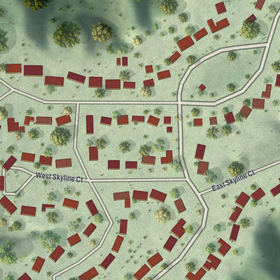 Close-up of the map of Skyline, Minnesota print showing street and building detail