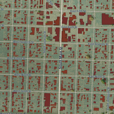 Close-up of the map of Hugoton, Kansas print showing street and building detail