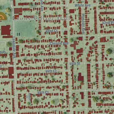 Close-up of the map of Lyons, Illinois print showing street and building detail
