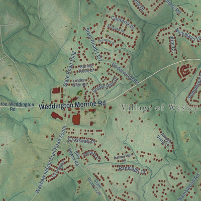 Close-up of the map of Wesley Chapel, North Carolina print showing street and building detail
