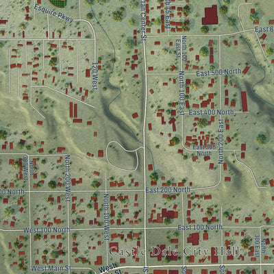 Close-up of the map of Castle Dale, Utah print showing street and building detail