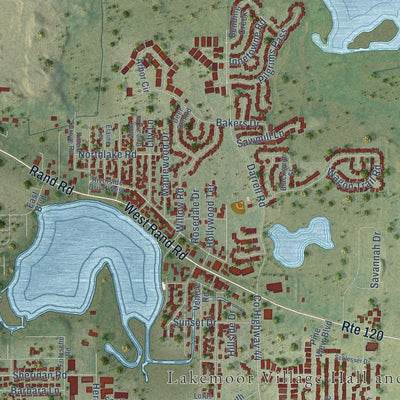 Close-up of the map of Lakemoor, Illinois print showing street and building detail