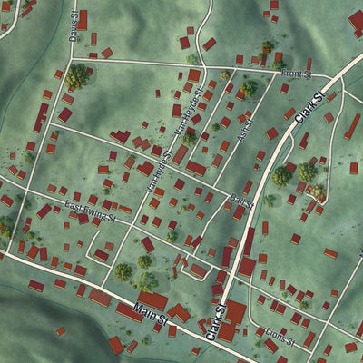Close-up of the map of New Straitsville, Ohio print showing street and building detail