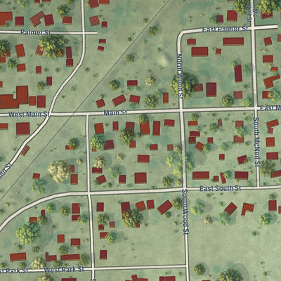 Close-up of the map of Thawville, Illinois print showing street and building detail