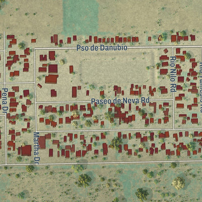 Close-up of the map of Rio Bravo, Texas print showing street and building detail