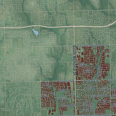 Close-up of the map of Bixby, Oklahoma print showing street and building detail