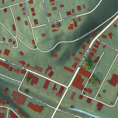 Close-up of the map of Shickshinny, Pennsylvania print showing street and building detail
