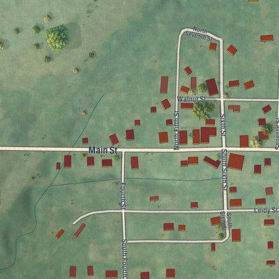 Close-up of the map of Cosby, Missouri print showing street and building detail