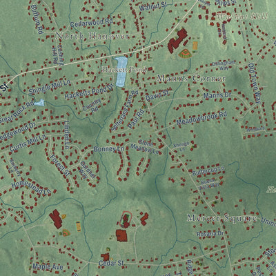 Close-up of the map of Hanover, Massachusetts print showing street and building detail
