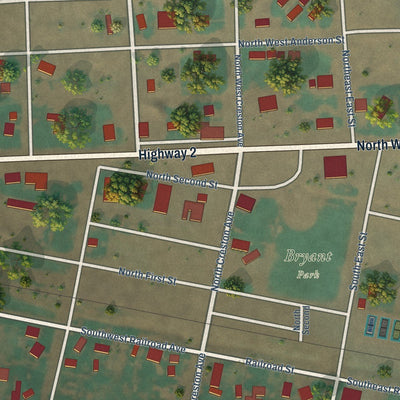 Close-up of the map of Creston, Washington print showing street and building detail