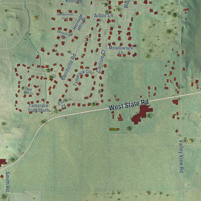 Close-up of the map of Prairie Grove, Illinois print showing street and building detail