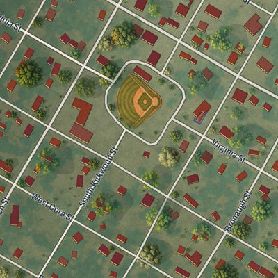 Close-up of the map of Morley, Missouri print showing street and building detail