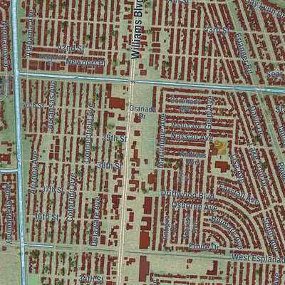 Close-up of the map of Kenner, Louisiana print showing street and building detail